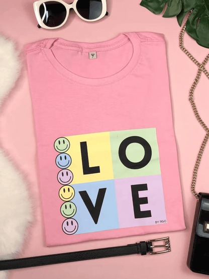 T-shirt love color - rosa bebê