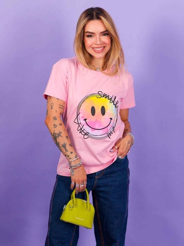 T-shirt smile - rosa bebê